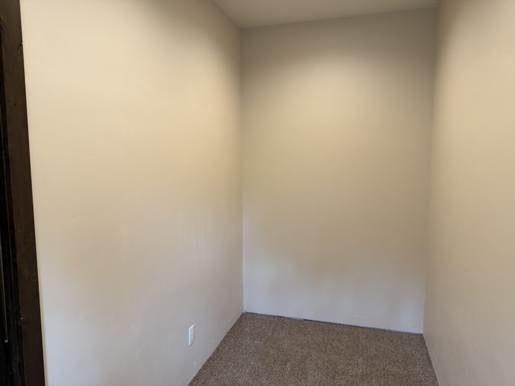 Completed closet area after drywall repair, sanding, and paint, Sunriver, Oregon